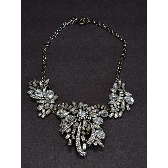 J Crew Holiday Bow Rhinestone Statement Bib Necklace - Picture 1 of 7